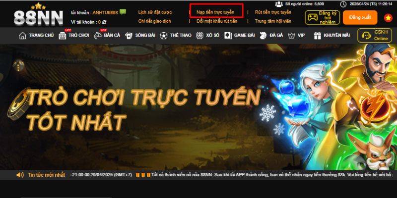 nạp tiền 88nn Nạp tiền 88nn đang hỗ trợ các phương thức nào?